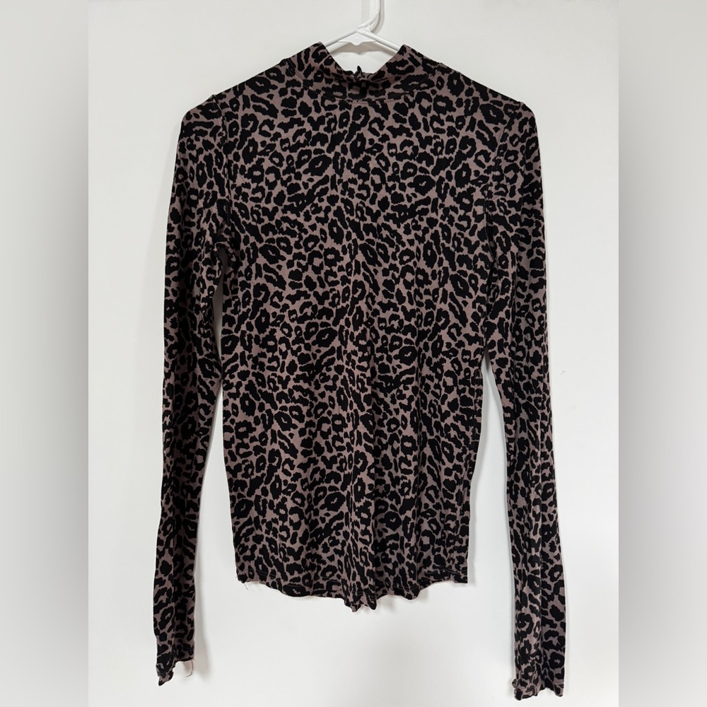 Free People Black and Brown Animal Print Blouse
